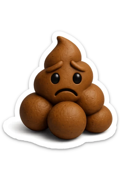 EMOJI STILE IPHONE 3D DI UNA MONTAGNETTA DI FECI A PALLINE CON ESPRESSIONE TRISTE, IPERREALISTICO 4K sticker