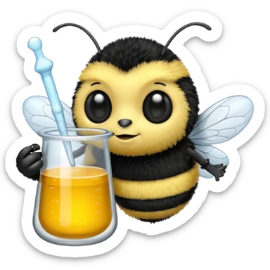 a bumblebee holding a beaker sticker