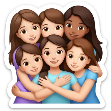 Five happy girls brunette and white races huggings  sticker