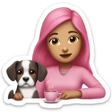 Girl pink coffee and dog  sticker