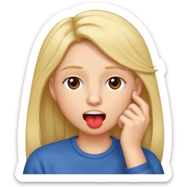 Bitting lip nd tucking hair being ear sticker