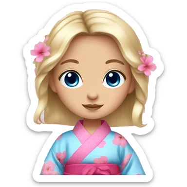 cute girl with blue eyes in pink flower kimono sticker