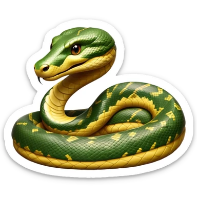 Cinematic Noble Anaconda Portrait Emoji, Poised and imposing, with a massive, sinuous build draped in intricately patterned scales and piercing, focused eyes, Simplified yet sharp and sophisticated features, highly detailed, glowing with a soft, earthy glow, high shine, intelligent and formidable, stylized with an air of primal elegance, focused and mysterious, soft glowing outline, capturing the essence of a watchful jungle guardian that feels as though it could coil out of the screen with effortless authority! sticker