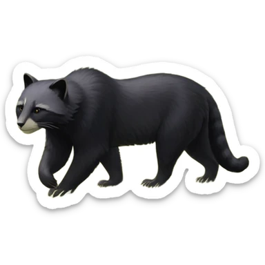 Чёрный кот облизывает маленькую плюшевую игрушку серого медведя, который держит красное сердечко двумя лапами  sticker