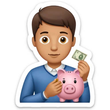 A young guy puts money in a piggy bank. sticker