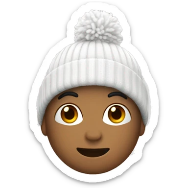 White beanie with pop Pom  sticker
