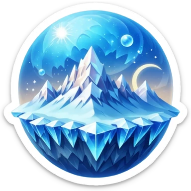 blue planet, crystal Planet, surface covered in glowing crystals mountains and dust sticker