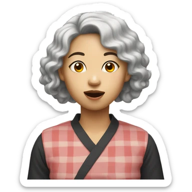 a asian girl with black curly wavy hair eating boiled eggs sticker