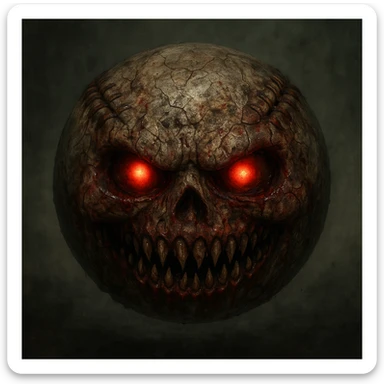 A scary baseball emoji with horror and disturbing features, inspired by Resident Evil and Silent Hill, with a gaming, first-person shooter feel. sticker