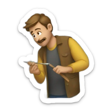 a man paints a fence sticker