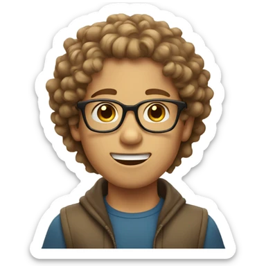Boy with curly light brown hair that wears glasses doing a silly face  sticker