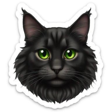 Black Maine coon cat full body belly up green eyes sticker
