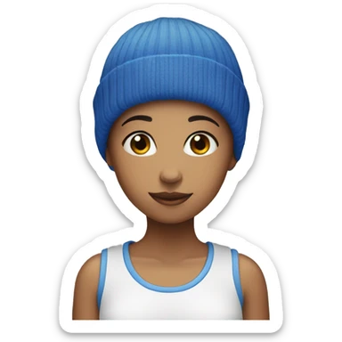 girl with short blue hair and beanie on sticker