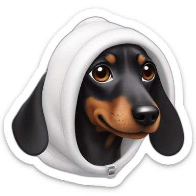 a black dachshund dog in a white bunny costume with ears sticker