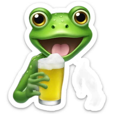 A frog enjoying a cold one with the boys sticker