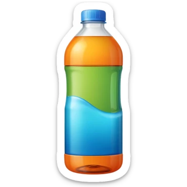tall plastic bottle with built-in handle and screw cap, partially filled with vibrant-colored liquid (green, blue, or orange), slightly translucent body, smooth curves, clean utilitarian shape, no label, no mop, no surface, closed bottle, apple emoji style, soft lighting, subtle shadows, emoji scale sticker