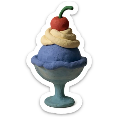ice cream sundae with whipped cream and cherry claymation style sticker