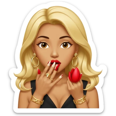 Big lips long nails bestie circle head biting her 1 nail sticker