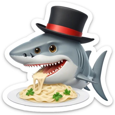 shark with tophat eating alfredo sticker