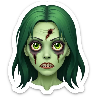  Zumbi de pele verde, muito linda e gostosa de cabelo GRANDEEEE e PRETOOOO com BURACOS no rosto sticker