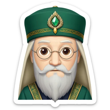 albus dumbledore long beard from harry potter with dark green turkish fez cap and decorative motifs, no gem sticker