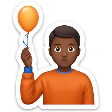 dark brown skin, orange sweater, hold blue balloon sticker