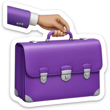 Minimal two-tone purple icon: two hands exchanging a briefcase. Geometric, transparent background. sticker