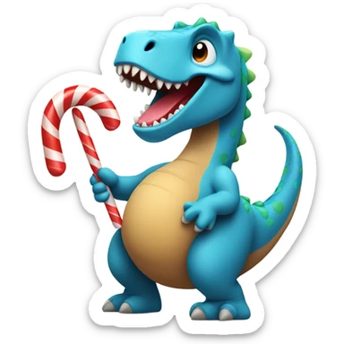 dinosaur holding candycane sticker