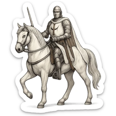 a white knight in shining armor riding a white horse, heroic, elegant, clean background sticker