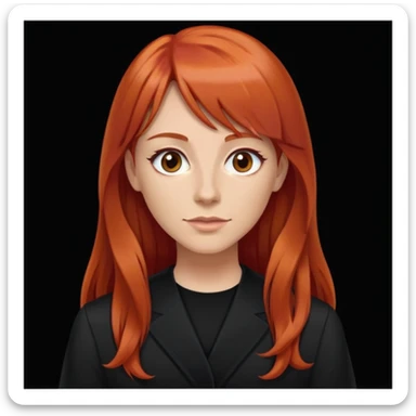 teacher with long red hair and a fringe with brown eyes wearing all black sticker