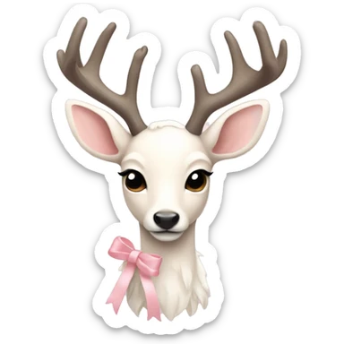 white fawn with pale pink ribbon and snowy antlers sticker