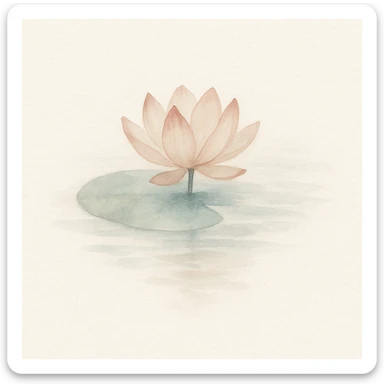 gentle watercolor painting of a single lotus flower floating on calm water, with subtle reflections sticker
