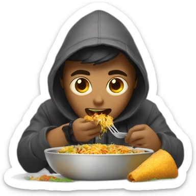 hacker eating biryani and coding sticker