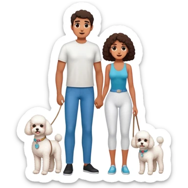 Tall man and tanned woman with a bichon sticker