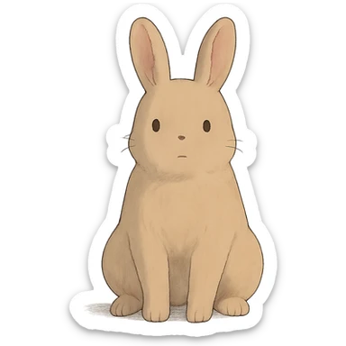full-body milk tea bunny sitting still with blank stare, soft Ghibli style sticker