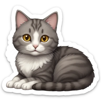 full body tiny short hair dark grey and white cat with hazel eyes lying down sticker
