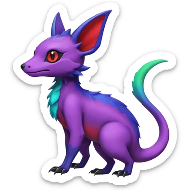Rare epic aesthetic iridescent spooky gloomy colorful Salandit-Noibat-Eevee-Genet-species-Fakemon-hybrid-creature, with markings, full body sticker