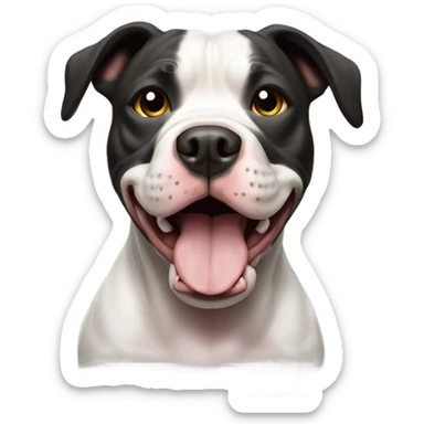 Cute but very scared pit bull all black head except for white chest sticker