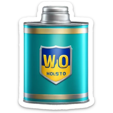 Realistic metallic turquoise oil can of WD40 isolated.  sticker