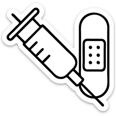 A vaccination icon with a syringe and a bandaid, representing immunization and healthcare sticker