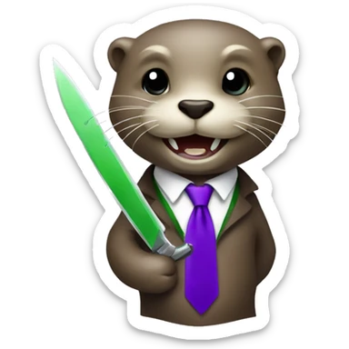 otter with a purple knife and a green tie sticker