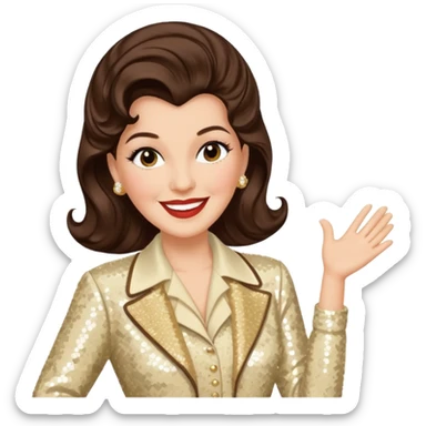 Maxene Andrews from The Andrews Sisters with long dark brown hair, cream sequin outfit sticker