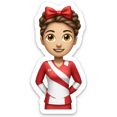 Cheerleader with brown hair, red bow and red Pom poms sticker