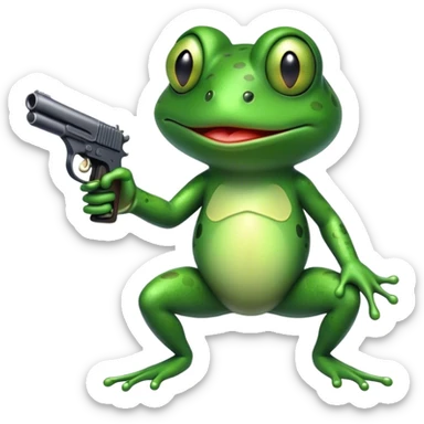 Frog pointing gun at screen sticker
