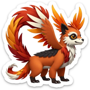 4-legged realistic scaly long-big-beaked Gryphon-Griffin-Griffsnuff-Talonflame-Red-Panda-Silvally-fusion-hybrid-animal-Fakémon-creature, full body, with a long thin tufted lion-tail sticker