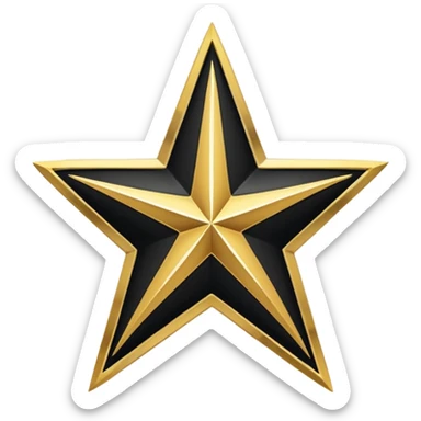 A clean and minimal digital vector graphic of a white five-pointed star centered on a black circular background, with a shiny gold ring border around the circle. The design should be flat, high-contrast, and suitable for use as a badge or emoji. sticker