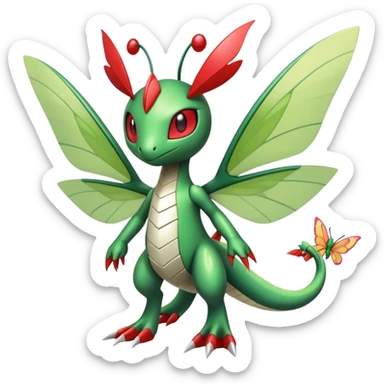 Cute Cool Edgy Shiny Futuristic Ethereal Legendary Kartana-Digimon-Schyther-Flygon-hybrid full body with butterfly wings sticker