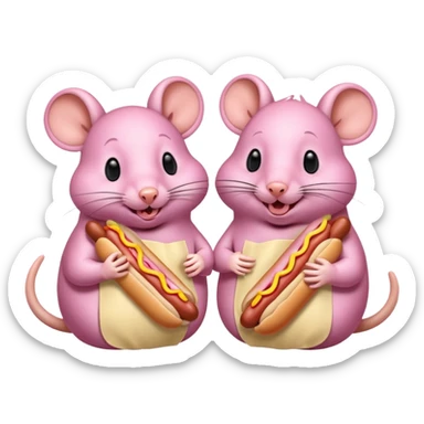 two happy fat rats eating a mayo hot dog together sticker