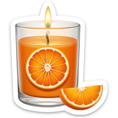 Citrus candle – orange wax in clear glass with slice of orange label sticker
