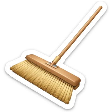 traditional broom with wooden handle on a dusty carpet, straw bristles sweeping visible dust particles, vintage household cleaning tool, 3D cartoon, mobile game icon style, centered composition, no people, no animals, no text, no watermark sticker